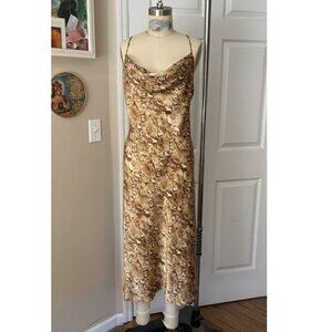 Forever 21 Snake Print Silky Cowl Neck Slinky Handkerchief Slip Dress *SMALL*